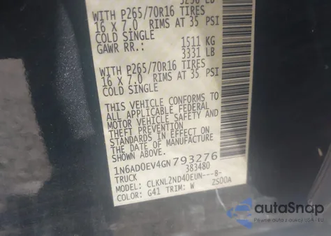 2016 Nissan Frontier Sv z USA, uszkodzony, nr VIN 1N6AD0EV4GN793276